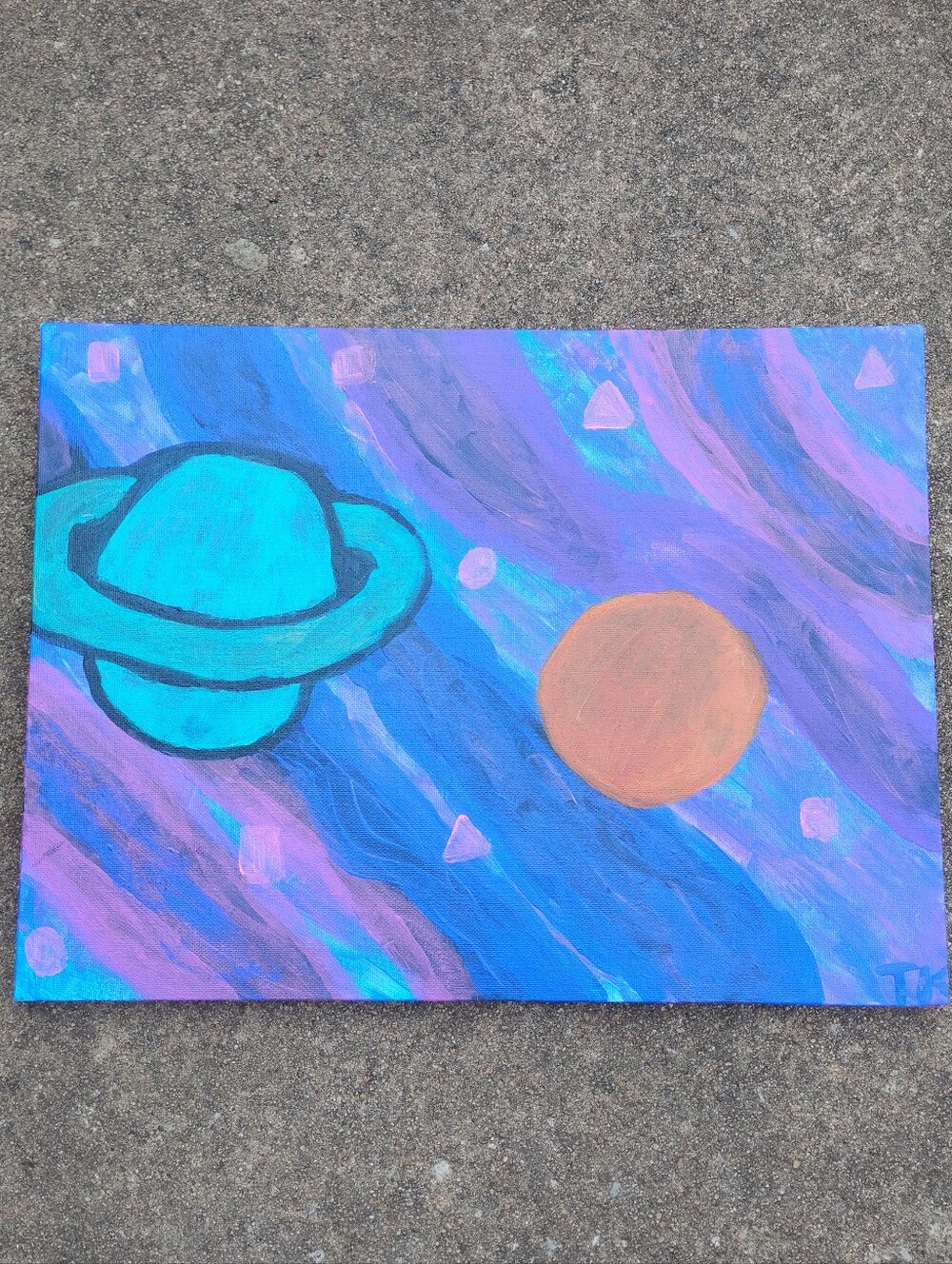 Abstract Space Acrylic Painting in Teal, Purple, and Orange Original Art